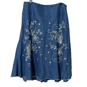 Nine & Company Women Chambray Floral Embroidered Linen Blend Western‎ Skirt Sz 6